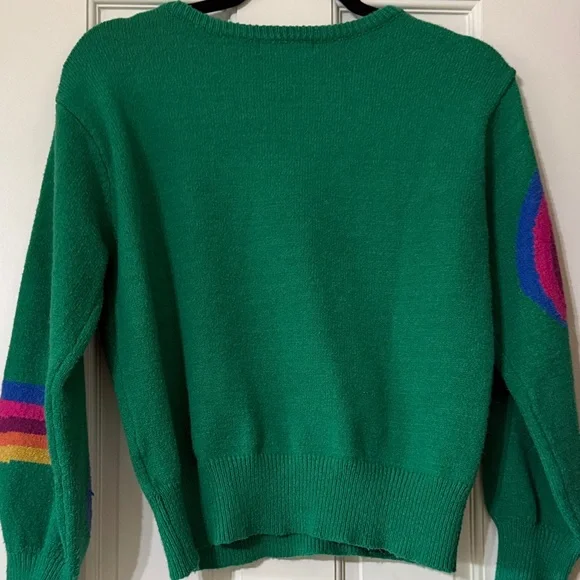 Green Vintage Style V-Neck Rainbow Stripe Sweater - Picture 5 of 5